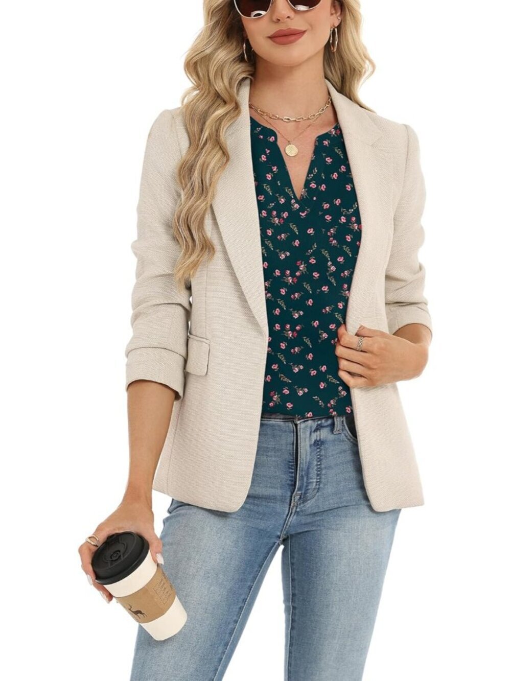 Women's Dark Green Floral Short Sleeve V Neck Imported Casual Blouse Tops Shirts - Picture 6 of 6